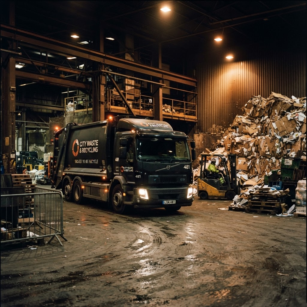 Circular Recycling truck in a warehouse