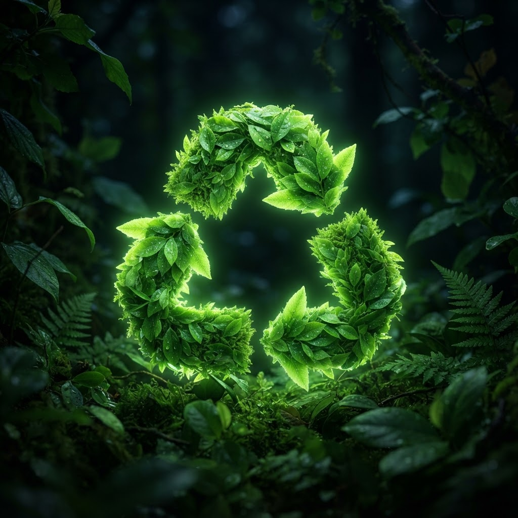Recycling symbol made of green leaves